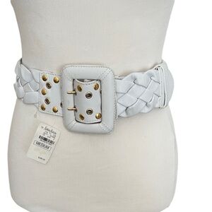 NWT Vintage Be&D white woven leather gold studded wide belt